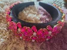 Stunning Wedding fascinator Headpiece Pink Gold Diamante Black Cushion Head Band