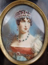 Miniature Portrait Painting of The Empress Josephine,Antique, Signed 