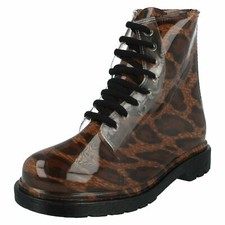 Ladies Spot On Leopard Print Ankle Wellington Boots F5R0191
