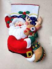 Bucilla completed handmade 3d Christmas stocking Santa Preloved 18"