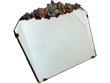 Vintage Barbola Mirror with Carved Wooden Flowers Tabletop or Wall Hanging 3