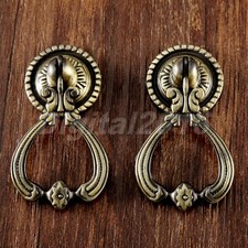 Hot 2 x European Antique Brass Drop Handles Vintage Cabinet Drawer Pull Knob