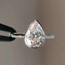 14K White Gold Over 3 Ct Pear Shaped Diamond Solitaire Engagement Ring Size J-T