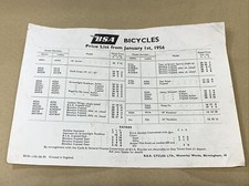 1956 BSA Bicycles Price List