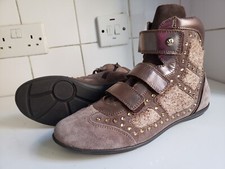 MISSOURI DESIGNER UK 3 KIDS 36 GIRLS TAUPE/BROWN LEATHER FUR STUDDED ANKLE BOOTS