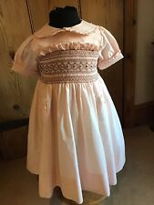 STUNNING BLUSH PINK & BROWN SPANISH/ROMANY HAND MADE GIRLS SMOCKED DRESS.AGE 3/4