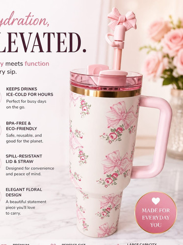 Insulated pink floral tumbler - insulated,