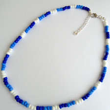Beaded Blue White Handmade Necklace Strand String Elegant Free Gift Bag UK