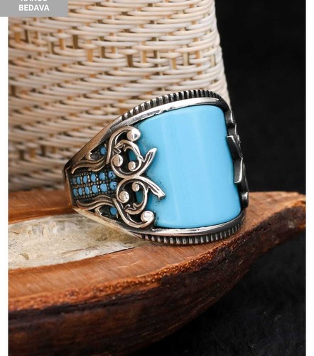 Turquoise men silver ring - men,
