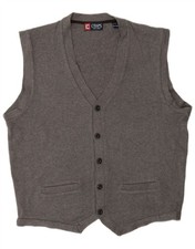 CHAPS Mens Sleeveless Cardigan Sweater XL Grey Cotton AB18