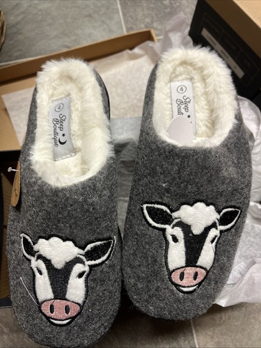 Grey cow slippers - grey, slip