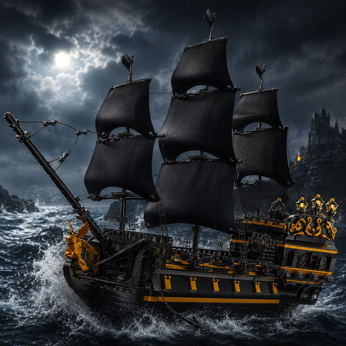 Moc black pearl ship - moc│black, pirates