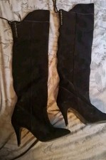 New Unworn Size 7 Black Over Knee Suede Boots with Heels.  Pirate Style