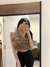 Zara Beige Taupe Ruffle Crop Top BNWOT Asymmetric One Shoulder Xs
