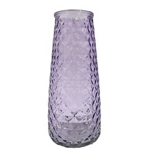Lilac Textured Diamond Patterned Glass Vase Flower Bud Jar 23cm Home Decoration