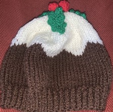 christmas pudding  hand knitted baby hat  3 months