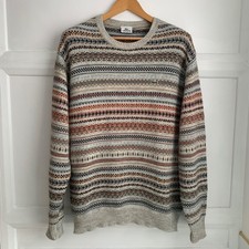 Lacoste Alpaca Wool Fair Isle Knit Jumper Sweater Mens XL Beige Red Crew Neck 
