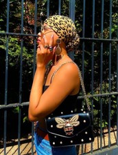 Italian Designer Gold Bee Purse Fashion Crossbody Bags Pearls Leather Nero Black