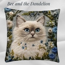 White Ragdoll  Cat  Cushion Cover 45cm x 45cms ~ 2D PRINTED,  NOT EMBROIDERED