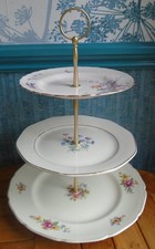3 tier XL Cake Stand Mismatched pink, cream & floral plates