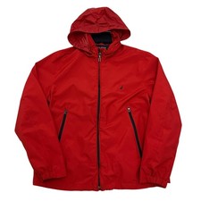 Nautica Jacket Windbreaker Red Mens M Hooded Full Zip Lightweight