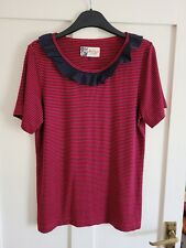 Lovely Red & Blue Stripe Ruffle Neck Top. Jaeger Boutique Size M. Boho Hippy 