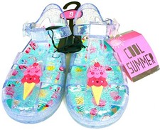 Girls Pretty Sparkly Clear Glitter Jelly Sandals 9 Shoes 27 Summer Ice Cream