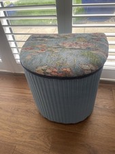 Bijoux 2 Small Matching Ottomans. Petrol Blue Paint With Lily Pond Themed Fabric