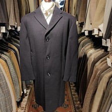 Vintage Mens 46R 48R CROMBIE Navy Pea Over Coat Tweed Harris Style Wool Heavy V