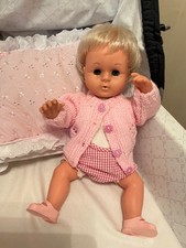 1960’s Vintage Tiny Tears 16d Doll In Pink Replica Romper + Bib,Cardigan + Shoes