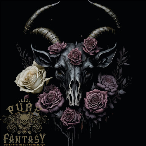 Goat skull with roses - roses, gothic
