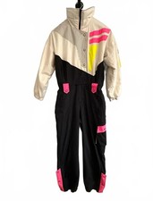 Vintage 90s Tyrolia Ski Suit – White Black Pink Yellow Retro Shoulder Pads 
