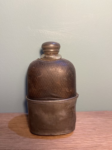 Ww1 pewter glass and leather - and,