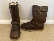 Ugg Australia Kensington Brown Biker Leather Mid Calf Boots Size UK 6.5