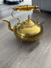 Vintage JCB Best Hammered Brass Footed Teapot. Amber glass handle VGC 