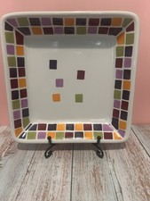 SIMPLE ADDI+IONS BY THE PAMPERED CHEF MOSAIC TILE DESIGN SERVING DISH( 7.1/4”SQ)