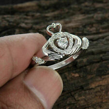 1ct Round Engagement Anniversary Irish Celtic Claddagh Ring 14k White Gold Over