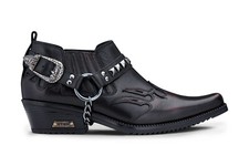 Mens Leather Cowboy Shoes Black Croc Cuban Biker Stud Punk Winklepickers Western