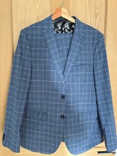 Marks and Spencer Mens Blue Checked Skinny Fit Suit 40R jkt, 34/33 Trs