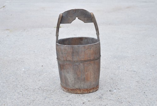 Old vintage wooden rice bucket - rice,