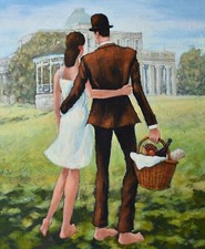 Phil George Original Oil Painting Romantic Scene Northern Artist British Art