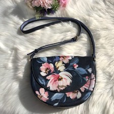 Cath Kidston Saddle Bag Crossbody Strap Paintbox Flowers Stratton Midnight Blue