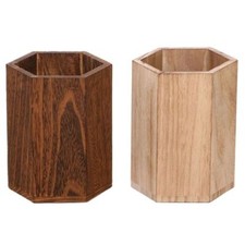 1pc Wooden Pen Pot Holder Pencil Desk Organizer Stationery-Makeup Brush Storage