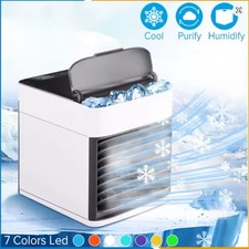 Mini Air Cooler Fan USB – Portable Room AC Humidifier Purifier 7 LED Lights