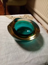 15 cm Diameter Murano Sommerso Geode Mid Century Art Glass Bowl Green And Gold