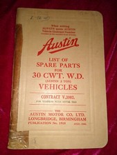 1940 Austin 30 Cwt W.D vehicles Spare parts list contract V.3903 with metal cab