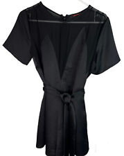 Kate Moss x Topshop Black Satin/Sheer Mesh Short Sleeve Short Romper Sz 8