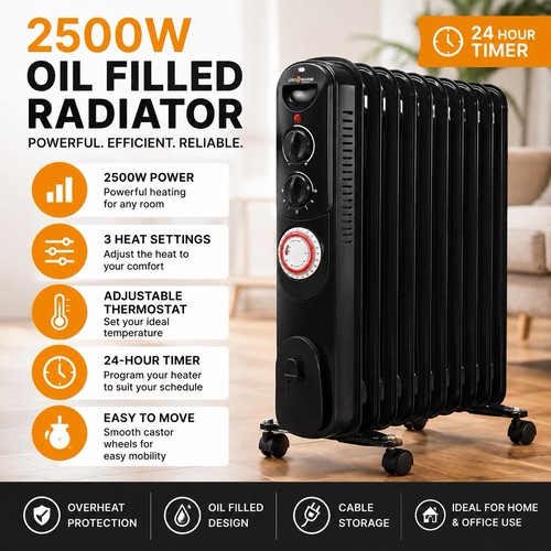Oil filled radiator with timer - filled,