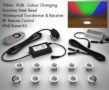 10 X 30mm LED Deck/decking Lights Multicolour RGB Colour Changing Kitchen Plinth