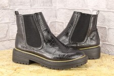 BLACK FAUX LEATHER VEGAN ANKLE CHESEA BOOTS SIZE 6 / 39 NEW LOOK GOOD USED CON